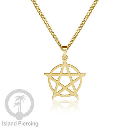 Kalung Liontin manis Stainless warna Gold, motif Mandala, Naga, Hati, Ohm, Kucing, Pentagram, Steel Necklace Charm