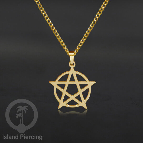 Kalung Liontin manis Stainless warna Gold, motif Mandala, Naga, Hati, Ohm, Kucing, Pentagram, Steel Necklace Charm