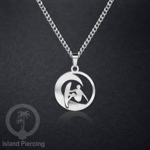 Kalung Stainless dengan Liontin kecil warna Silver inspirasi Laut. Lumba2, Kura2, Surfer, Ombak..
