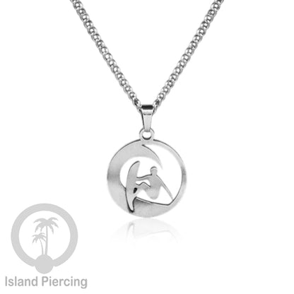 Kalung Stainless dengan Liontin kecil warna Silver inspirasi Laut. Lumba2, Kura2, Surfer, Ombak..