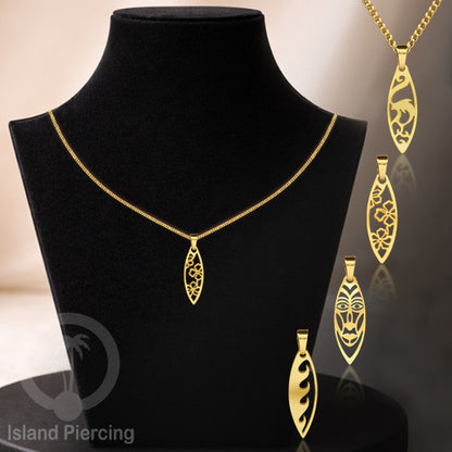 Kalung Stainless dengan Liontin Surf warna Gold. Banyak variasi Bandul Surf Board Necklace