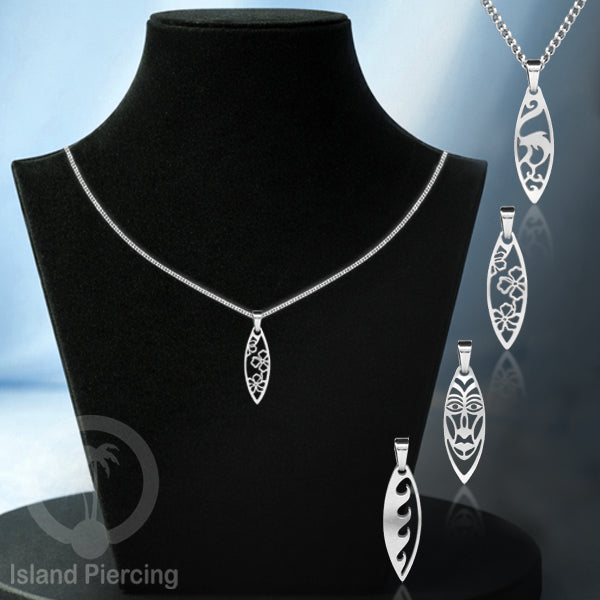 Kalung Stainless dengan Liontin Surf warna Silver. Banyak variasi Bandul Surf Board Necklace