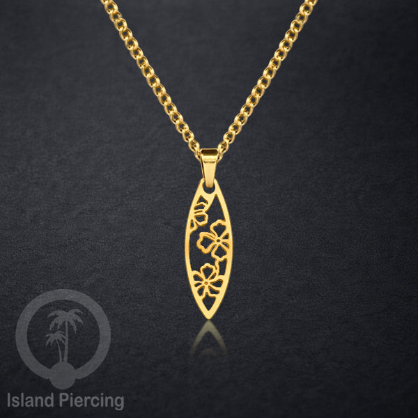 Kalung Stainless dengan Liontin Surf warna Gold. Banyak variasi Bandul Surf Board Necklace