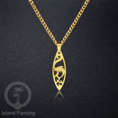Kalung Stainless dengan Liontin Surf warna Gold. Banyak variasi Bandul Surf Board Necklace