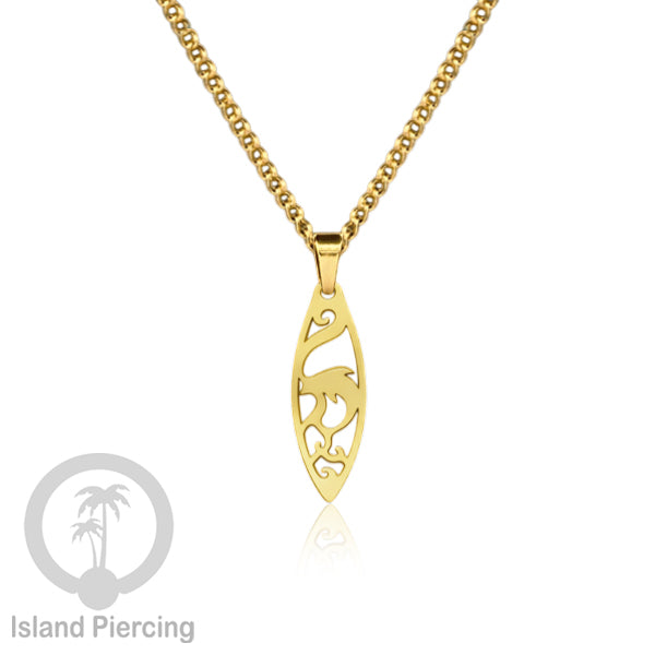 Kalung Stainless dengan Liontin Surf warna Gold. Banyak variasi Bandul Surf Board Necklace
