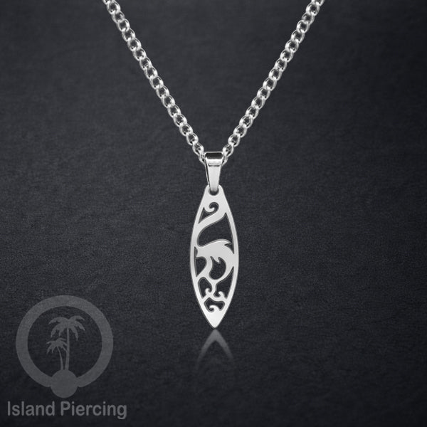 Kalung Stainless dengan Liontin Surf warna Silver. Banyak variasi Bandul Surf Board Necklace