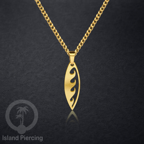 Kalung Stainless dengan Liontin Surf warna Gold. Banyak variasi Bandul Surf Board Necklace