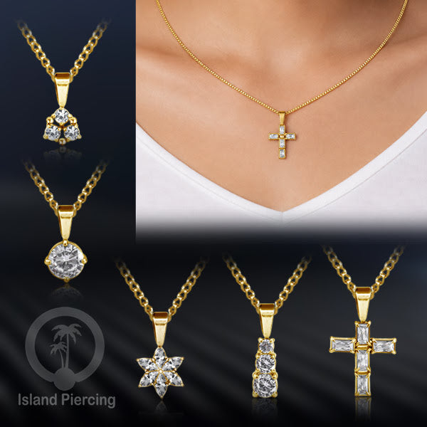 Liontin kecil warna gold dengan Kristal Zircon. Steel Necklace with Zirconia Crystals