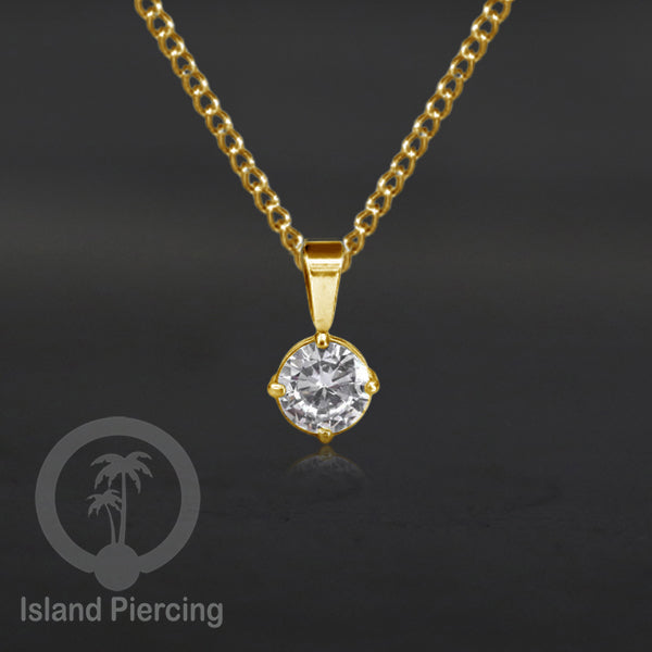 Liontin kecil warna gold dengan Kristal Zircon. Steel Necklace with Zirconia Crystals