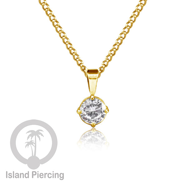 Liontin kecil warna gold dengan Kristal Zircon. Steel Necklace with Zirconia Crystals