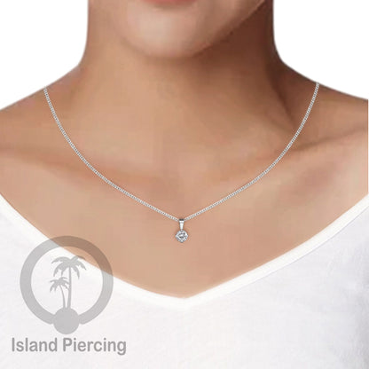 Liontin kecil warna silver dengan Kristal Zircon. Steel Necklace with Zirconia Crystals