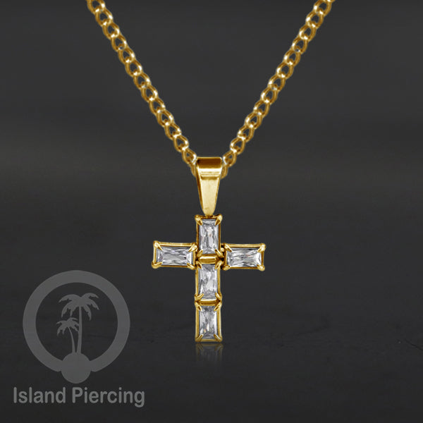 Liontin kecil warna gold dengan Kristal Zircon. Steel Necklace with Zirconia Crystals