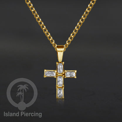 Liontin kecil warna gold dengan Kristal Zircon. Steel Necklace with Zirconia Crystals