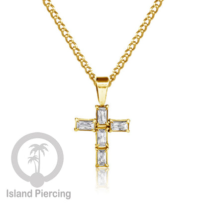 Liontin kecil warna gold dengan Kristal Zircon. Steel Necklace with Zirconia Crystals
