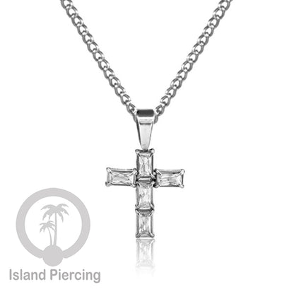 Liontin kecil warna silver dengan Kristal Zircon. Steel Necklace with Zirconia Crystals