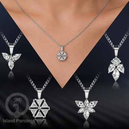 Kalung Liontin stainless warna silver dengan Kristal Zircon. Steel Necklace with Crystal Charm