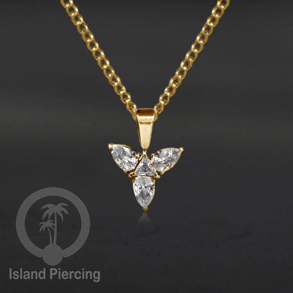 Kalung Liontin stainless warna gold dengan Kristal Zircon. Steel Necklace with Crystal Charm
