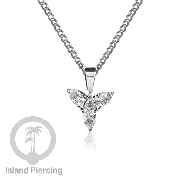 Kalung Liontin stainless warna silver dengan Kristal Zircon. Steel Necklace with Crystal Charm