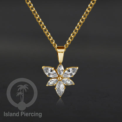 Kalung Liontin stainless warna gold dengan Kristal Zircon. Steel Necklace with Crystal Charm