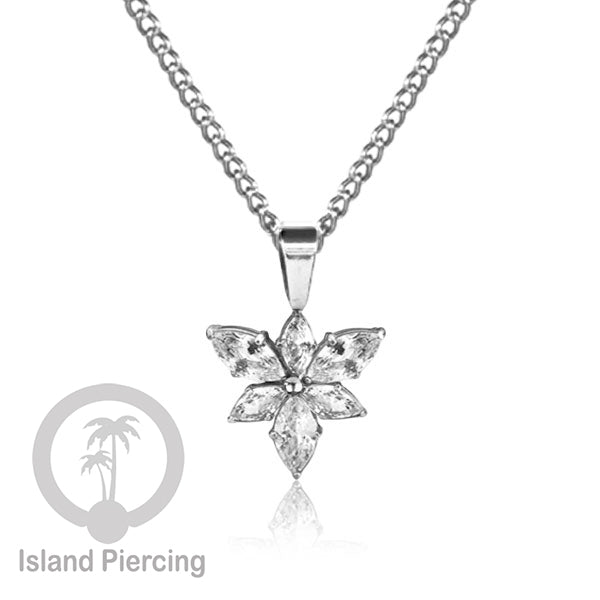 Kalung Liontin stainless warna silver dengan Kristal Zircon. Steel Necklace with Crystal Charm