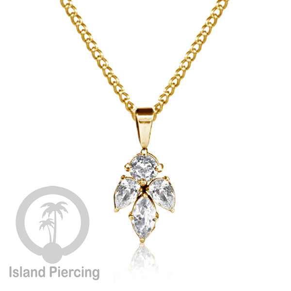 Kalung Liontin stainless warna gold dengan Kristal Zircon. Steel Necklace with Crystal Charm