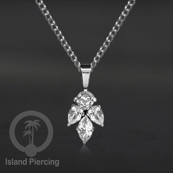 Kalung Liontin stainless warna silver dengan Kristal Zircon. Steel Necklace with Crystal Charm