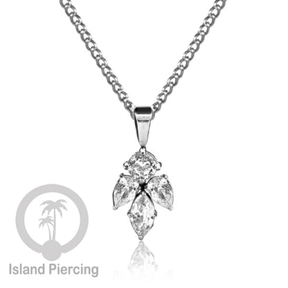 Kalung Liontin stainless warna silver dengan Kristal Zircon. Steel Necklace with Crystal Charm