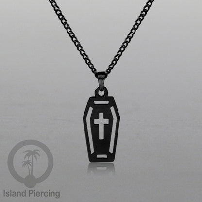 Necklace Halloween Kalung Stainless warna hitam Liotin motif gothic tengkorak, peti, sihir