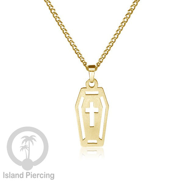 Necklace Halloween Kalung Stainless warna gold Liotin motif gothic tengkorak, peti, sihir