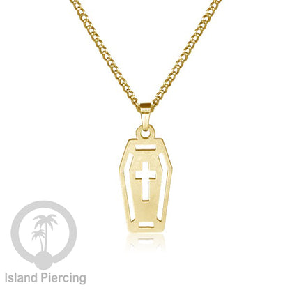 Necklace Halloween Kalung Stainless warna gold Liotin motif gothic tengkorak, peti, sihir