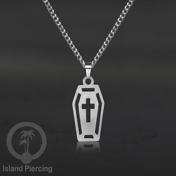 Necklace Halloween Kalung Stainless warna silver Liotin motif gothic tengkorak, peti, sihir