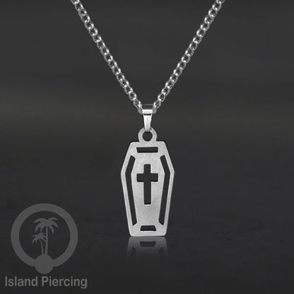 Necklace Halloween Kalung Stainless warna silver Liotin motif gothic tengkorak, peti, sihir