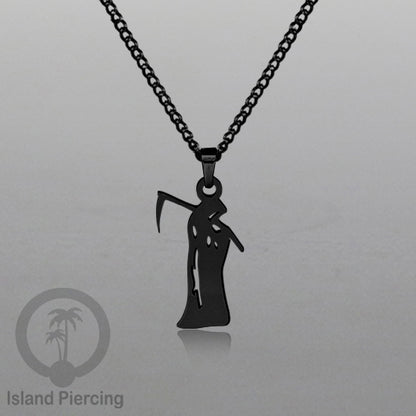 Necklace Halloween Kalung Stainless warna hitam Liotin motif gothic tengkorak, peti, sihir