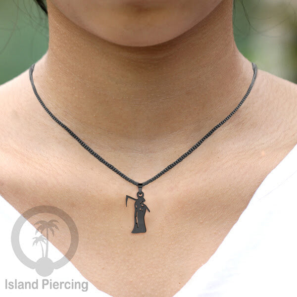 Necklace Halloween Kalung Stainless warna hitam Liotin motif gothic tengkorak, peti, sihir