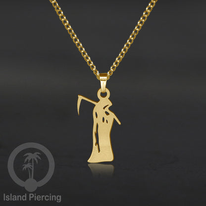 Necklace Halloween Kalung Stainless warna gold Liotin motif gothic tengkorak, peti, sihir