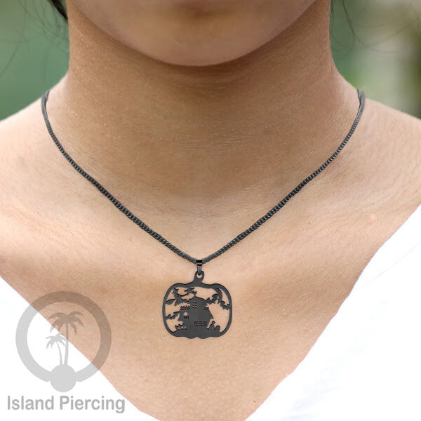 Necklace Halloween Kalung Stainless warna hitam Liotin motif gothic tengkorak, peti, sihir