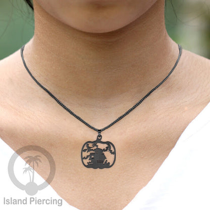 Necklace Halloween Kalung Stainless warna hitam Liotin motif gothic tengkorak, peti, sihir