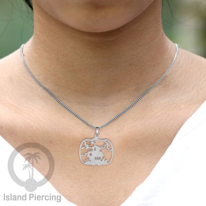 Necklace Halloween Kalung Stainless warna silver Liotin motif gothic tengkorak, peti, sihir