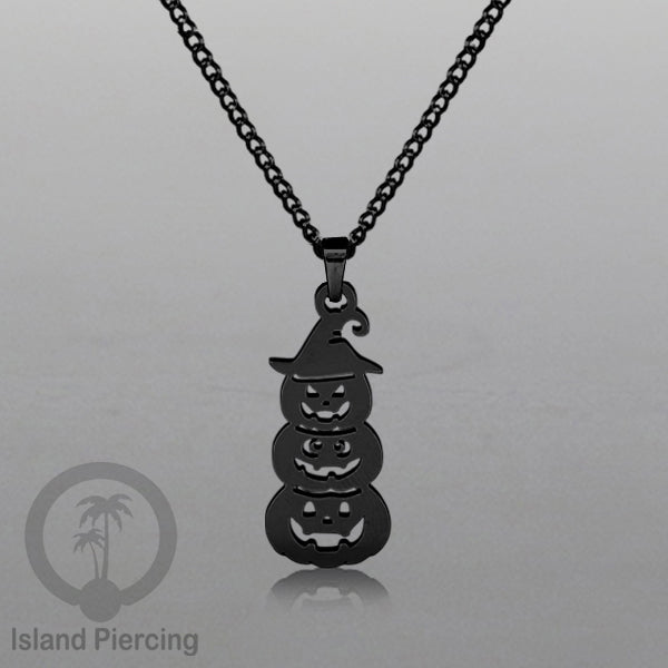 Necklace Halloween Kalung Stainless warna hitam Liotin motif gothic tengkorak, peti, sihir