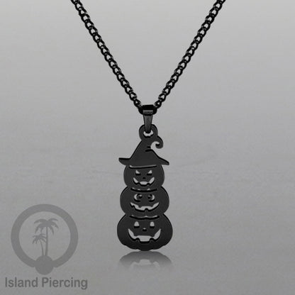 Necklace Halloween Kalung Stainless warna hitam Liotin motif gothic tengkorak, peti, sihir