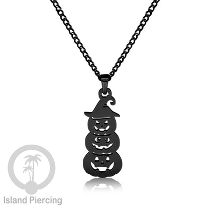 Necklace Halloween Kalung Stainless warna hitam Liotin motif gothic tengkorak, peti, sihir