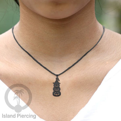 Necklace Halloween Kalung Stainless warna hitam Liotin motif gothic tengkorak, peti, sihir