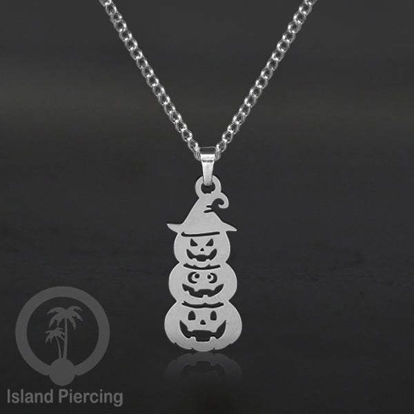 Necklace Halloween Kalung Stainless warna silver Liotin motif gothic tengkorak, peti, sihir