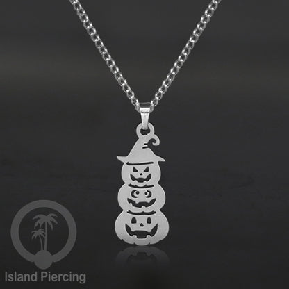 Necklace Halloween Kalung Stainless warna silver Liotin motif gothic tengkorak, peti, sihir