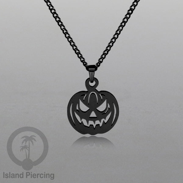 Necklace Halloween Kalung Stainless warna hitam Liotin motif gothic tengkorak, peti, sihir