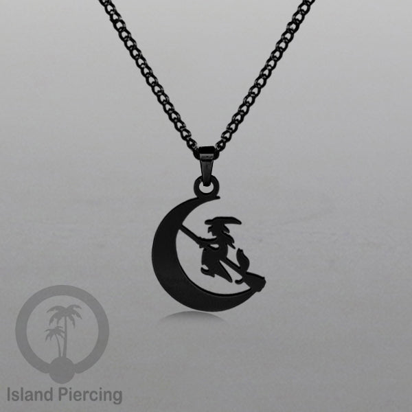 Necklace Halloween Kalung Stainless warna hitam Liotin motif gothic tengkorak, peti, sihir