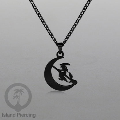 Necklace Halloween Kalung Stainless warna hitam Liotin motif gothic tengkorak, peti, sihir