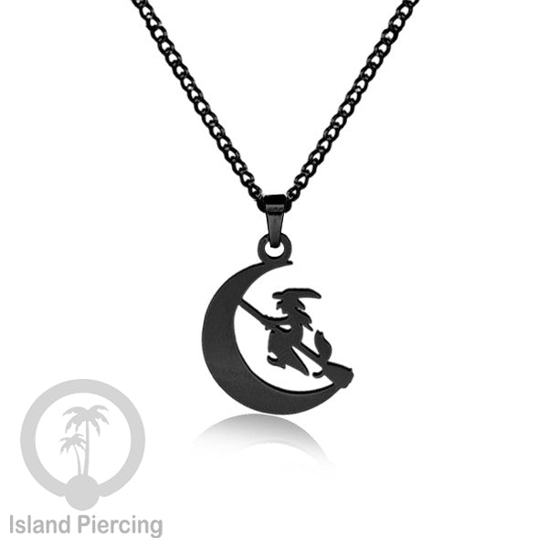 Necklace Halloween Kalung Stainless warna hitam Liotin motif gothic tengkorak, peti, sihir