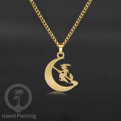 Necklace Halloween Kalung Stainless warna gold Liotin motif gothic tengkorak, peti, sihir