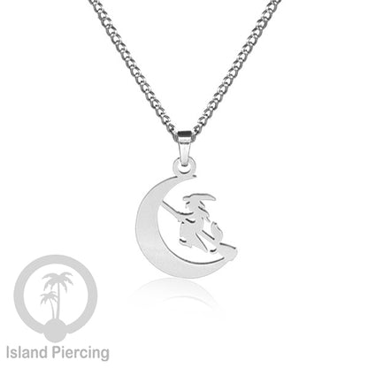 Necklace Halloween Kalung Stainless warna silver Liotin motif gothic tengkorak, peti, sihir